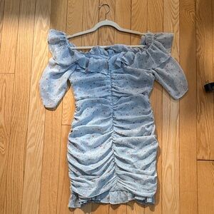 Astr Light Blue Floral Ruched Mini Dress